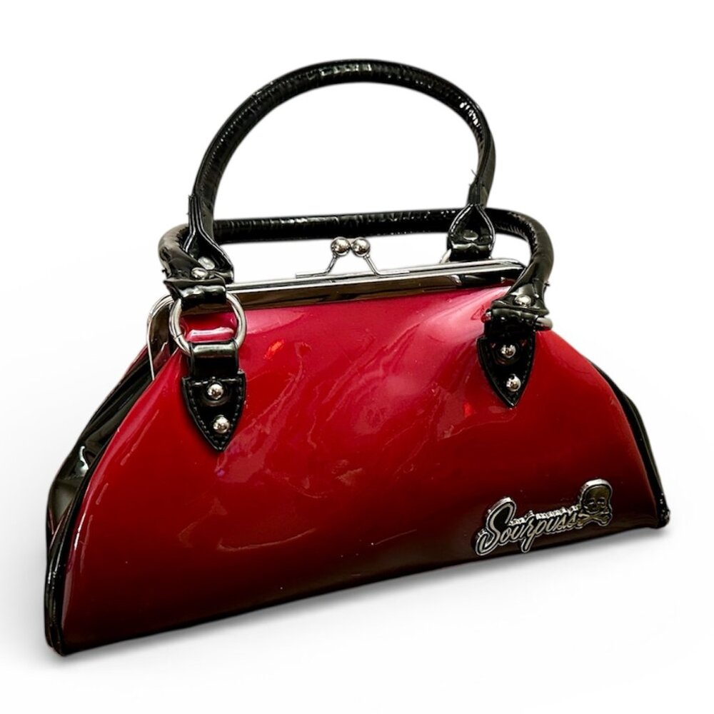 🖤❤️ Sourpuss Pink & Black Patent Kiss Lock Handbag ❤️🖤